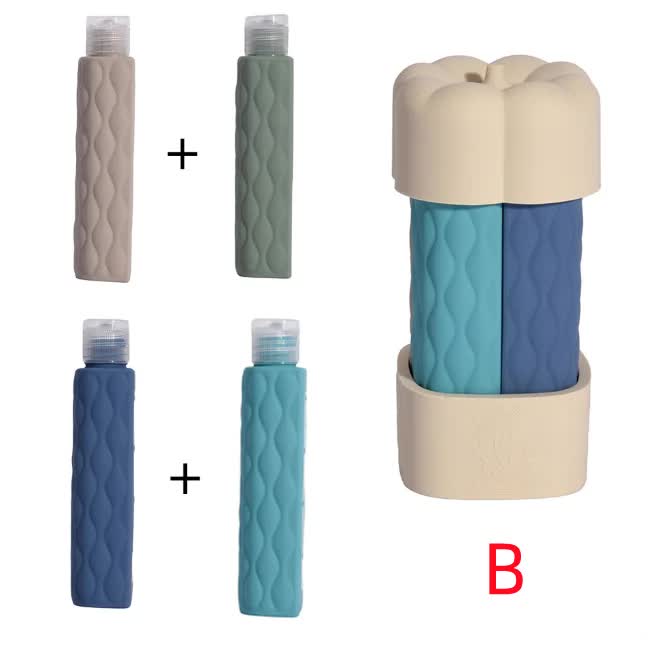 Beige Combination Travel Silicone Refillable Bottles Set - 4-in-1 Portable Containers for Shampoo and Shower Gel, TPR+PE Material, Compact and Leak-Proof