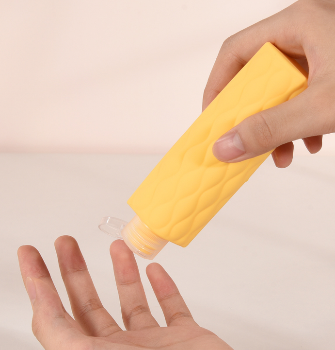 Beige Combination Travel Silicone Refillable Bottles Set - 4-in-1 Portable Containers for Shampoo and Shower Gel, TPR+PE Material, Compact and Leak-Proof