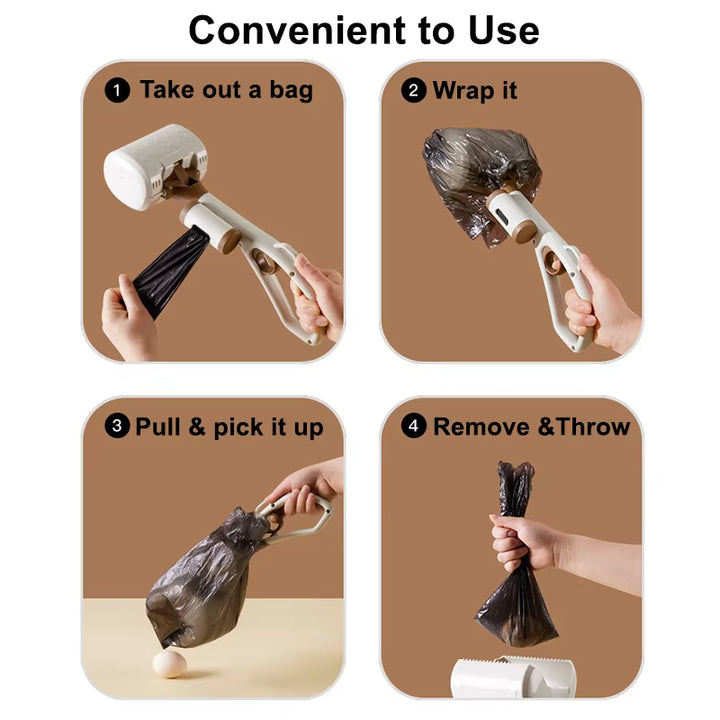 Beige Portable Dog Poop Scooper with Large 9.5cm Opening, Ergonomic Handle, Lightweight 320g Pet Waste Picker for Outdoor Walks