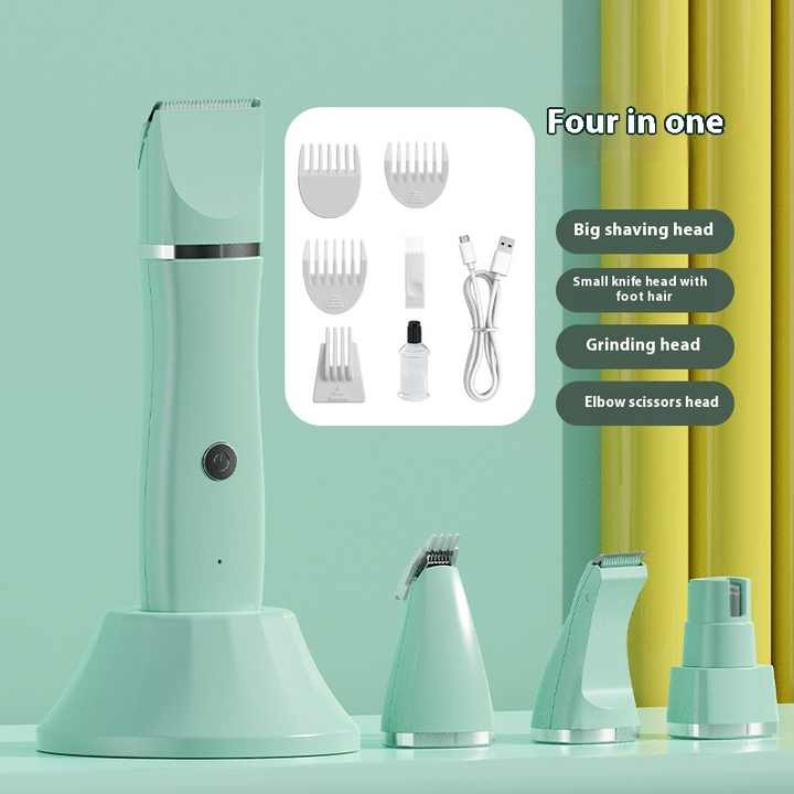 Light Green 4-in-1 Pet Grooming Electric Clippers - Professional Rechargeable Trimmer for Dogs &amp; Cats, Paw, Fur, Nail, and Ear Care | Compact Design,