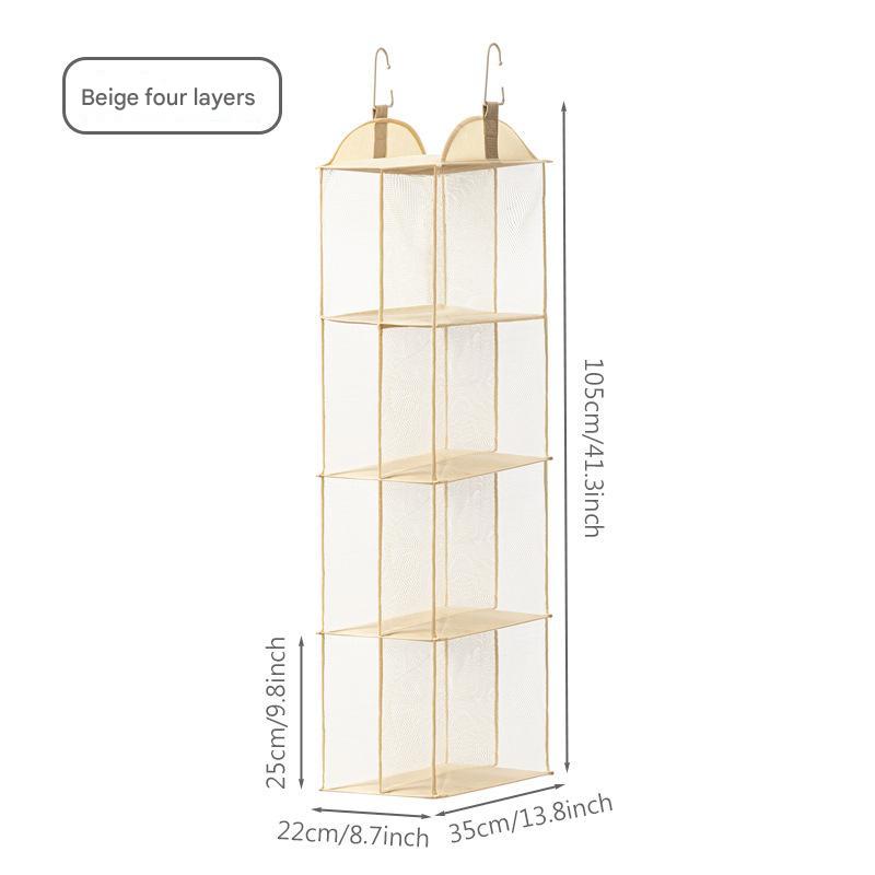 Beige Hanging Dustproof Storage Bag - Multi-Layer Organizer for Bags, Clothes & Accessories, 4-Tier Non-Woven Fabric