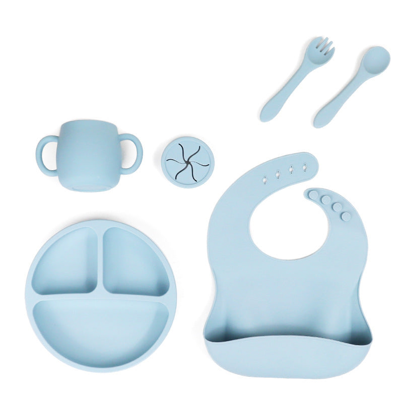Blue 096# Silicone Baby Feeding Set - Suction Plate, Bib, Cup &amp; Utensils | BPA-Free Baby Tableware