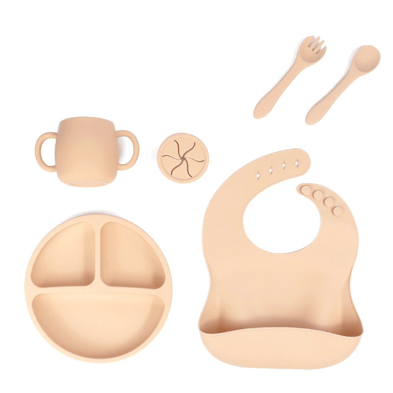 Beige 013# Silicone Baby Feeding Set - Suction Plate, Bib, Cup &amp; Utensils | BPA-Free Baby Tableware