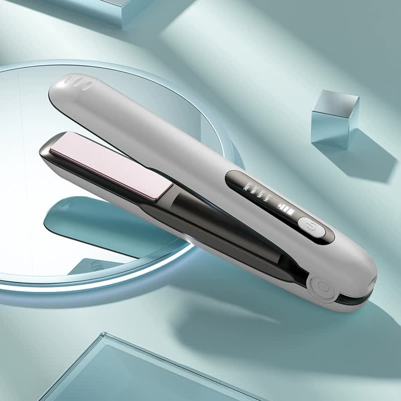 White Wireless Rechargeable Hair Straightener with 5000mAh Battery - Portable Design &amp; Adjustable Temperature