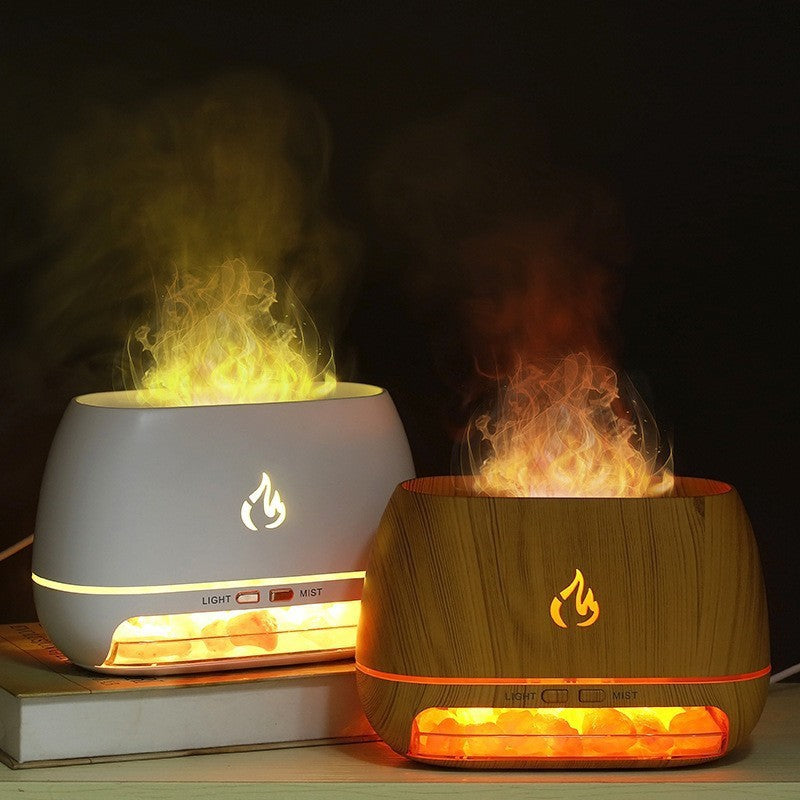 Black Himalayan Salt Flame Aroma Diffuser - 250ml Ultrasonic Humidifier with 7-Color LED Light for Relaxation and Decor