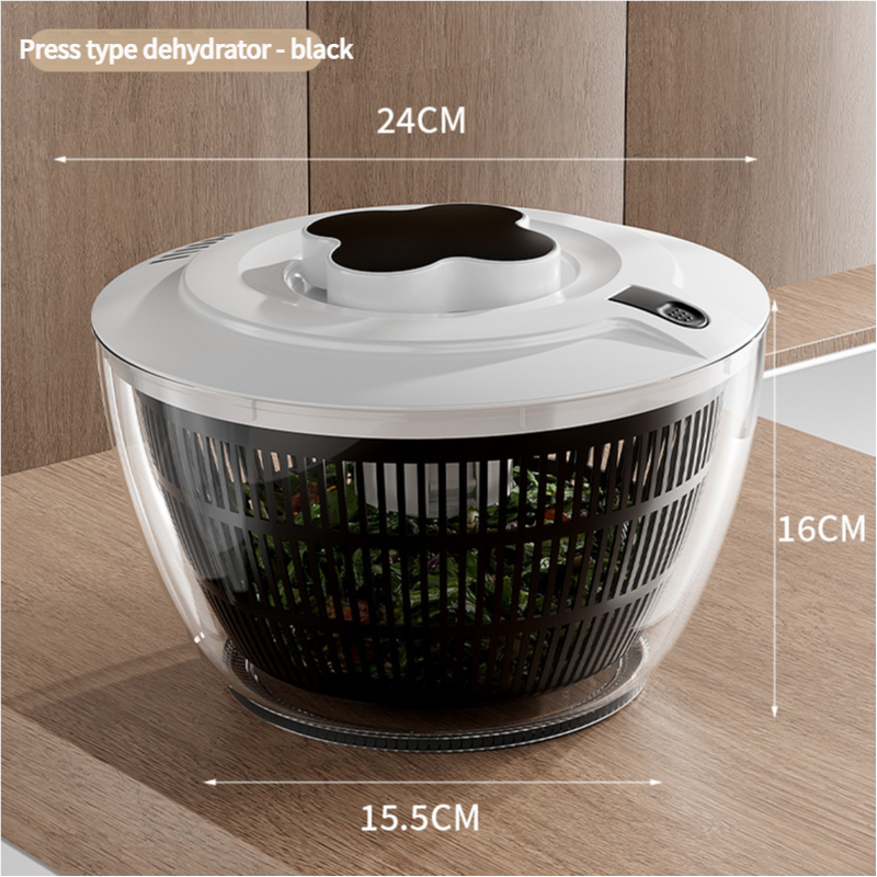 Black Manual Salad Spinner with Pressurized System - Efficient &amp; Quick Vegetables Drying, Multiple Color Options