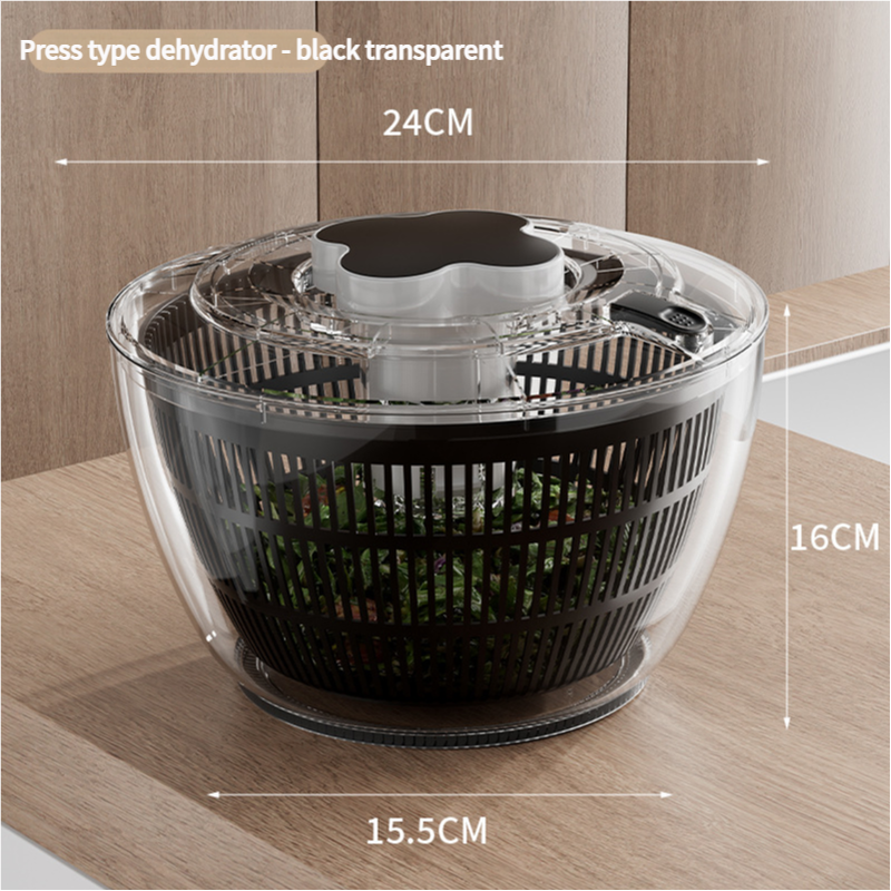 Transparent Black Manual Salad Spinner with Pressurized System - Efficient &amp; Quick Vegetables Drying, Multiple Color Options
