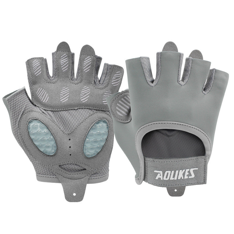 S Grey Breathable Gym Training Gloves with Non-Slip Palm Grip