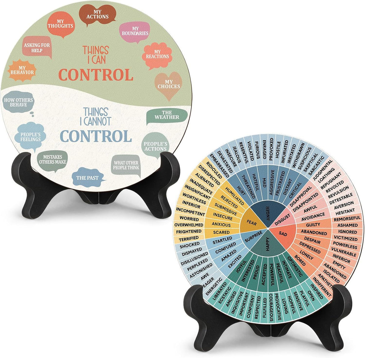 2 PCS for Each One Light Color Emotion Wheel and Control Circle with Display Stands for Personal Development
