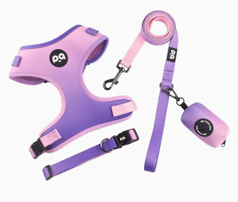 XS Purple-pink Adjustable Soft Pet Harness with Leash &amp; Poop Bag Dispenser