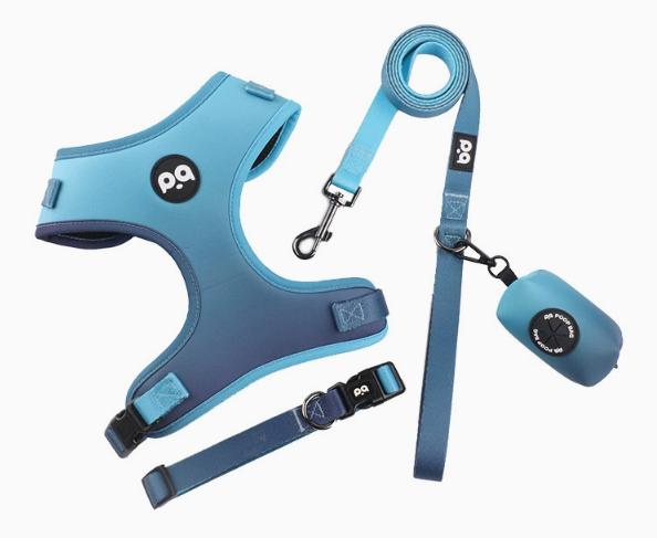 L Blue Adjustable Soft Pet Harness with Leash &amp; Poop Bag Dispenser