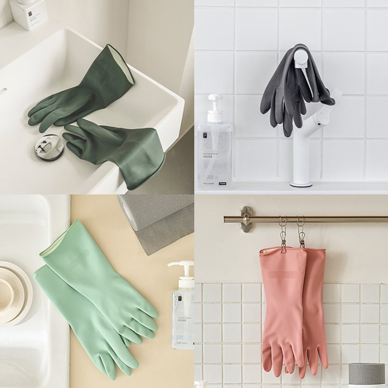 Pink Set of 3 Pairs of Durable Rubber Gloves - Waterproof, Comfortable, Ideal for Household and Cleaning Tasks