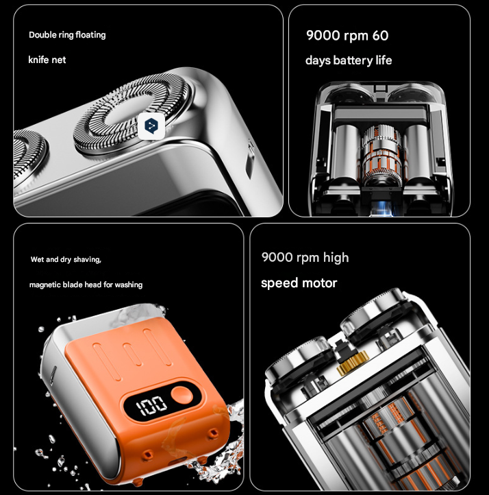 Blue Electric Shaver - Compact and Portable, USB Rechargeable with Digital Display, Ergonomic Design