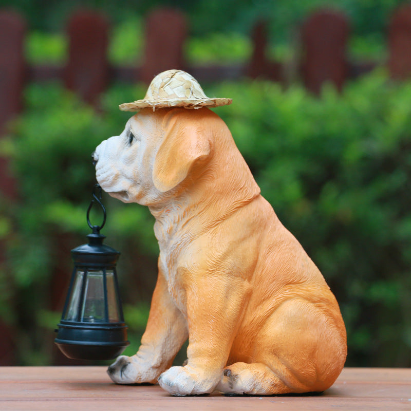 Solar-Powered Dog Statue with LED Lantern - Waterproof Outdoor Garden Light