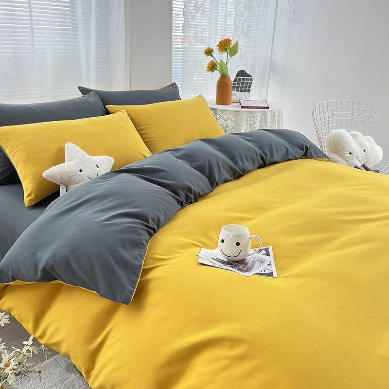 Yellow and Grey 4-Piece Cotton Bedding Set - Fits 1.5m/1.8m Beds (Duvet Cover 200x230cm, Bed Sheet 230x250cm)