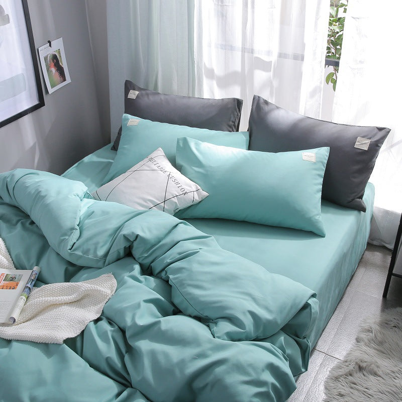 Mint Blue 4-Piece Cotton Bedding Set - Fits 1.5m/1.8m Beds (Duvet Cover 200x230cm, Bed Sheet 230x250cm)