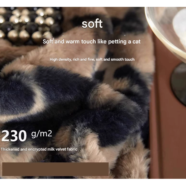 Brown Stripe Luxury Winter Faux Rabbit Fur Bedding Set - 4-Piece Melange Style Plush Set for 1.8m Beds (200x230cm Duvet Cover)