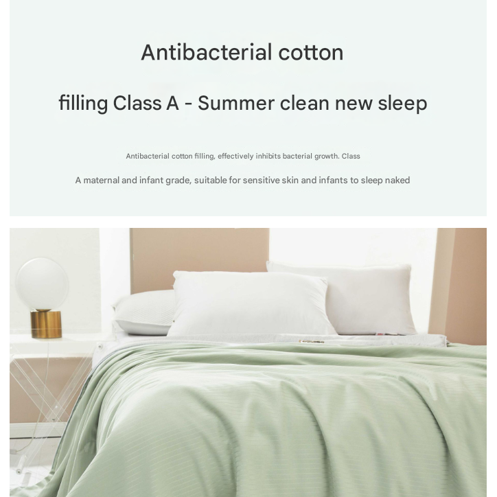 Green Breathable Cotton Summer Quilt - Lightweight Cooling Blanket for Air-Conditioned Rooms