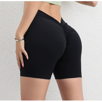 S Black Women's V-Back Scrunch Butt Yoga Shorts - High-Waisted Seamless Workout Shorts