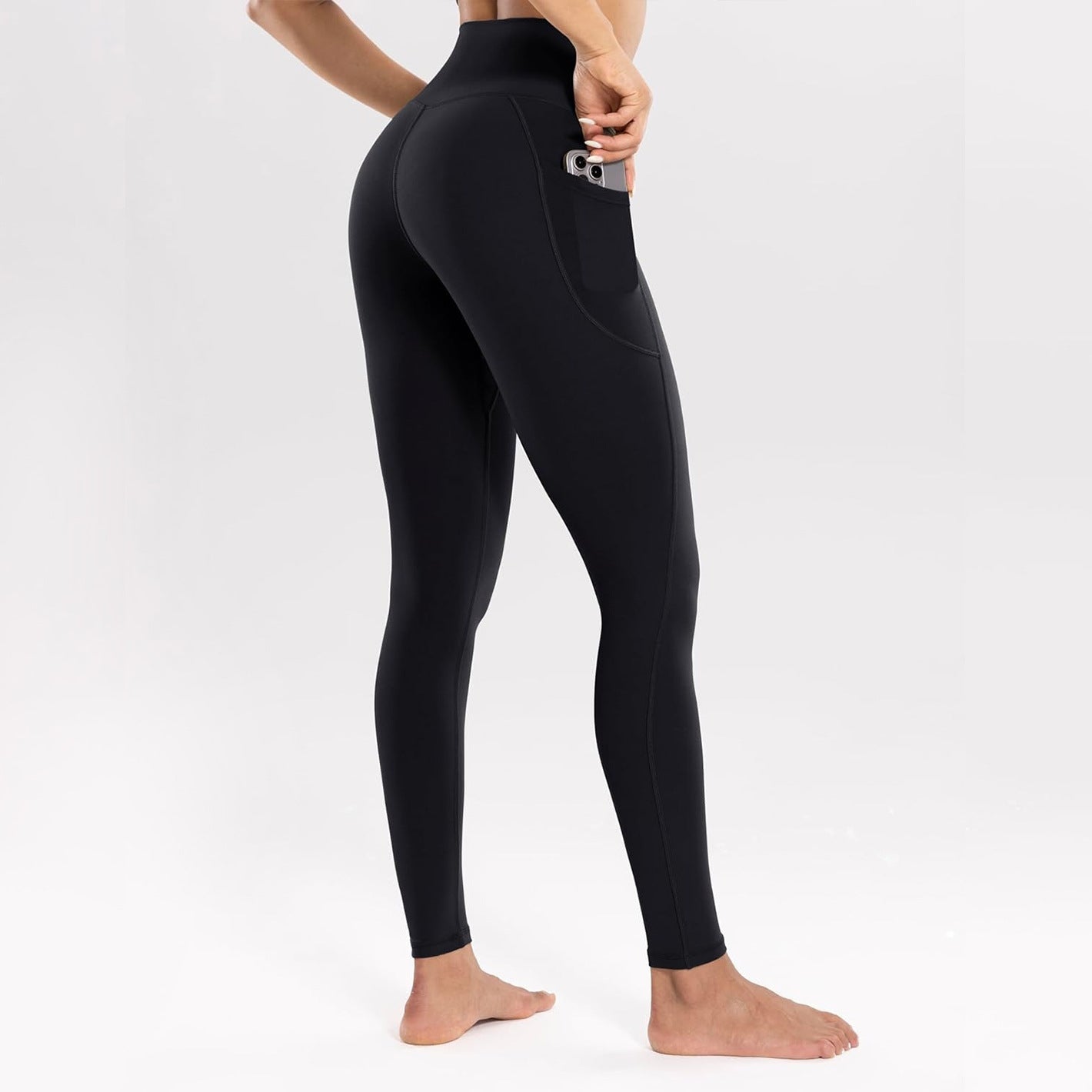 S Black High-Waist Seamless Yoga Leggings with Pockets - Ultra Soft & Quick-Dry Workout Tights