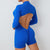 M Blue Backless Scrunch Butt Workout Jumpsuit - Long-Sleeve Open-Back Yoga Romper