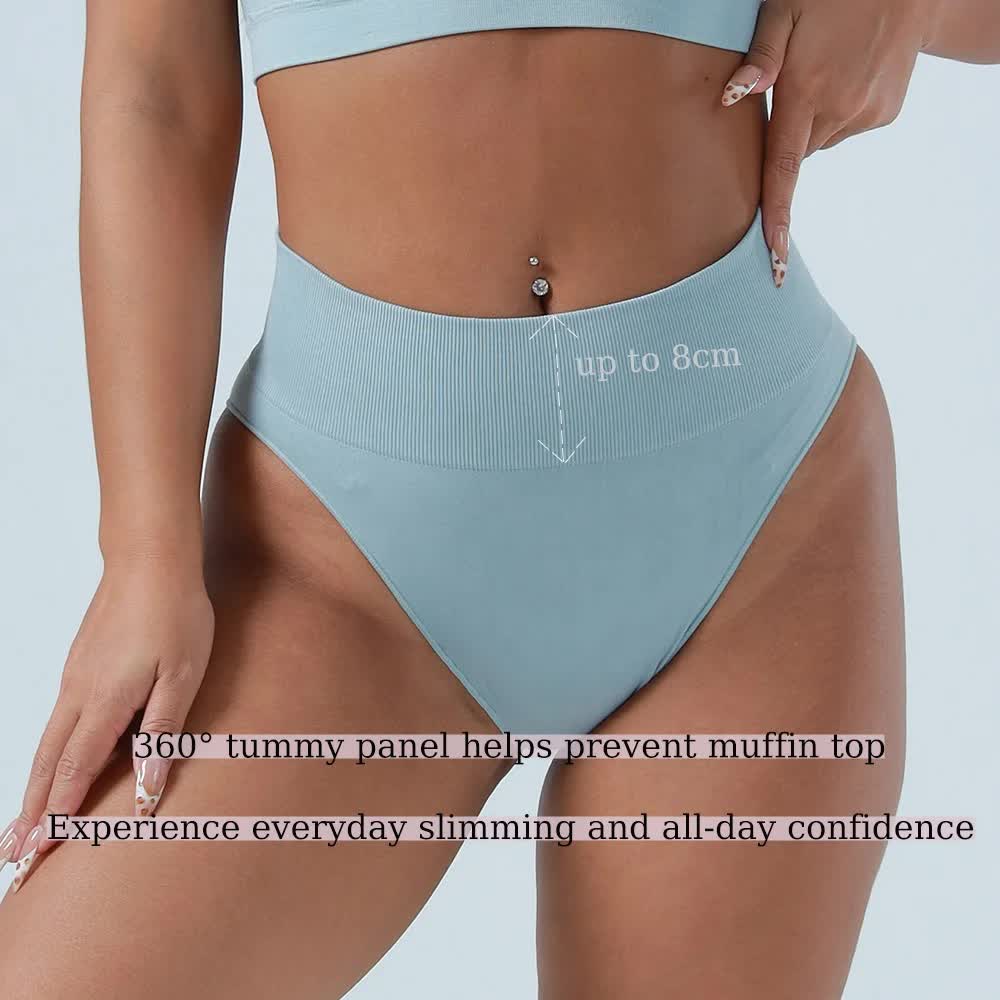 M Blue Seamless High-Waist Ribbed Bra & Panty Set - Wireless Stretchy Underwear