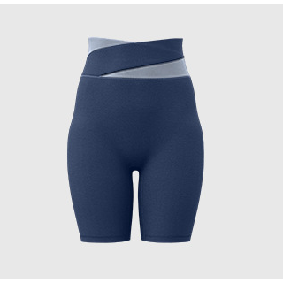 M Blue Color-Block High-Waist Yoga Shorts - Seamless Scrunch Butt Anti-Chafing Workout Shorts