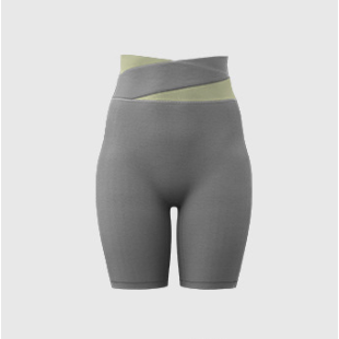 M Grey Color-Block High-Waist Yoga Shorts - Seamless Scrunch Butt Anti-Chafing Workout Shorts