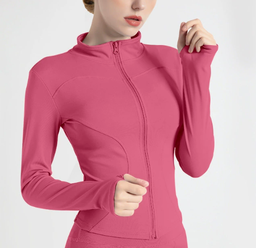 S Rose-red High-Stretch Slim Fit Yoga Jacket - Full Zip Workout Sports Jacket for Women