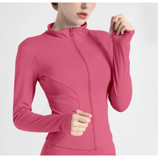 L Rose-red High-Stretch Slim Fit Yoga Jacket - Full Zip Workout Sports Jacket for Women