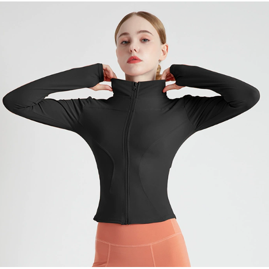 M Black High-Stretch Slim Fit Yoga Jacket - Full Zip Workout Sports Jacket for Women