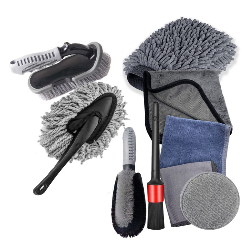 Type A 9-Piece Car Wash Tool Kit - Tire &amp; Wheel Brushes, Wash Mitt, Microfiber Towels, and Wax Sponge Set