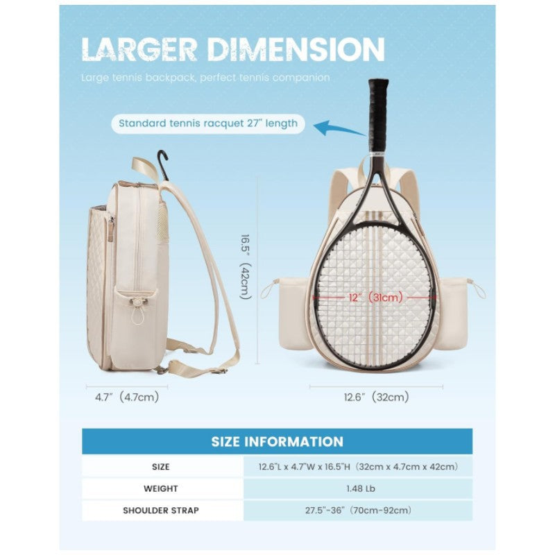 Beige Lightweight Waterproof Tennis Racket Backpack - Multifunction Sling and Backpack for Men and Women(The water cup racket is a shooting prop and is not included)