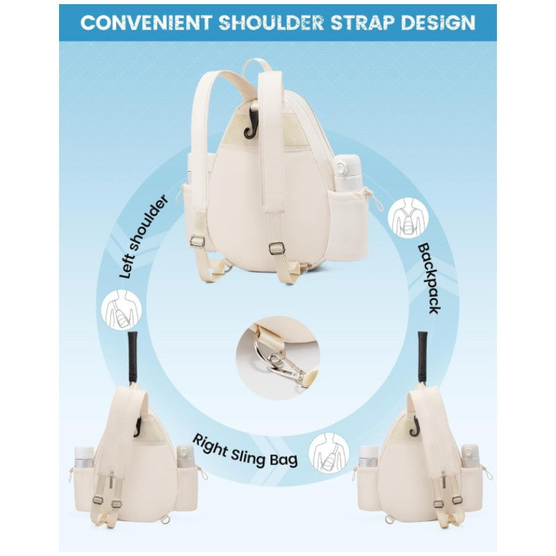 Beige Lightweight Waterproof Tennis Racket Backpack - Multifunction Sling and Backpack for Men and Women(The water cup racket is a shooting prop and is not included)