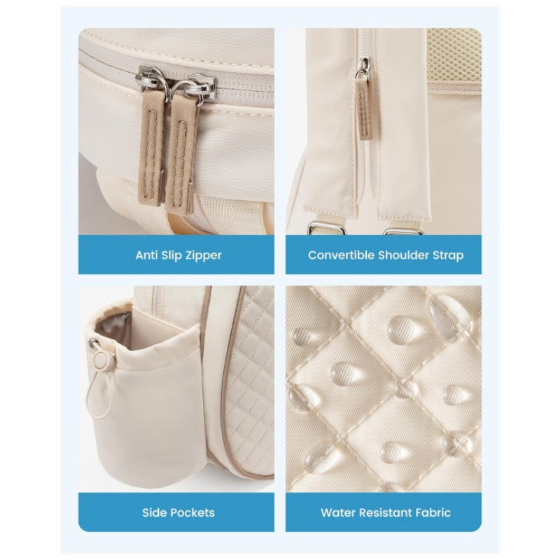 Beige Lightweight Waterproof Tennis Racket Backpack - Multifunction Sling and Backpack for Men and Women(The water cup racket is a shooting prop and is not included)