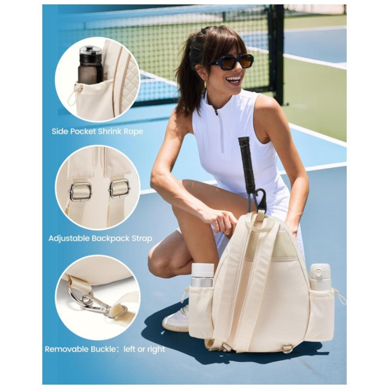 Beige Lightweight Waterproof Tennis Racket Backpack - Multifunction Sling and Backpack for Men and Women(The water cup racket is a shooting prop and is not included)