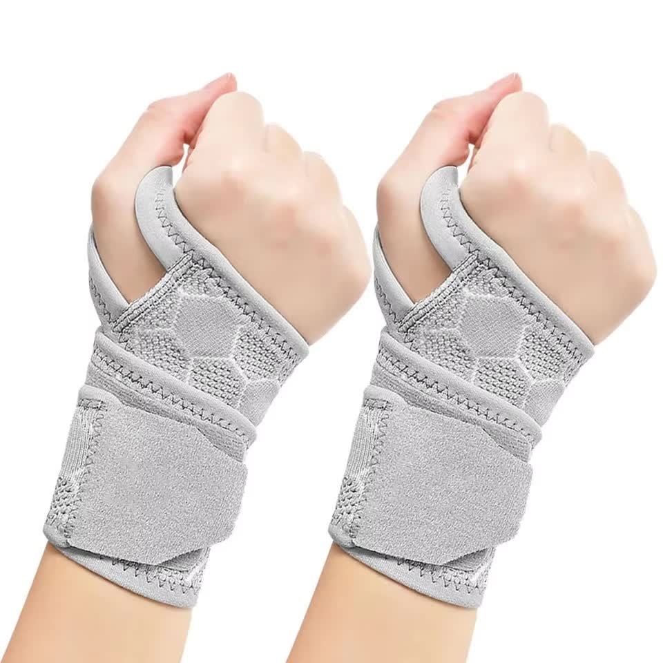 2 Pairs Grey Breathable Sports Wrist Support Wrap - Fitness Gym Wristband for Badminton &amp; Injury Prevention