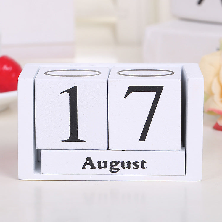 Wooden Calendar Decoration for Home Office (White) 9.5x4.3x5cm