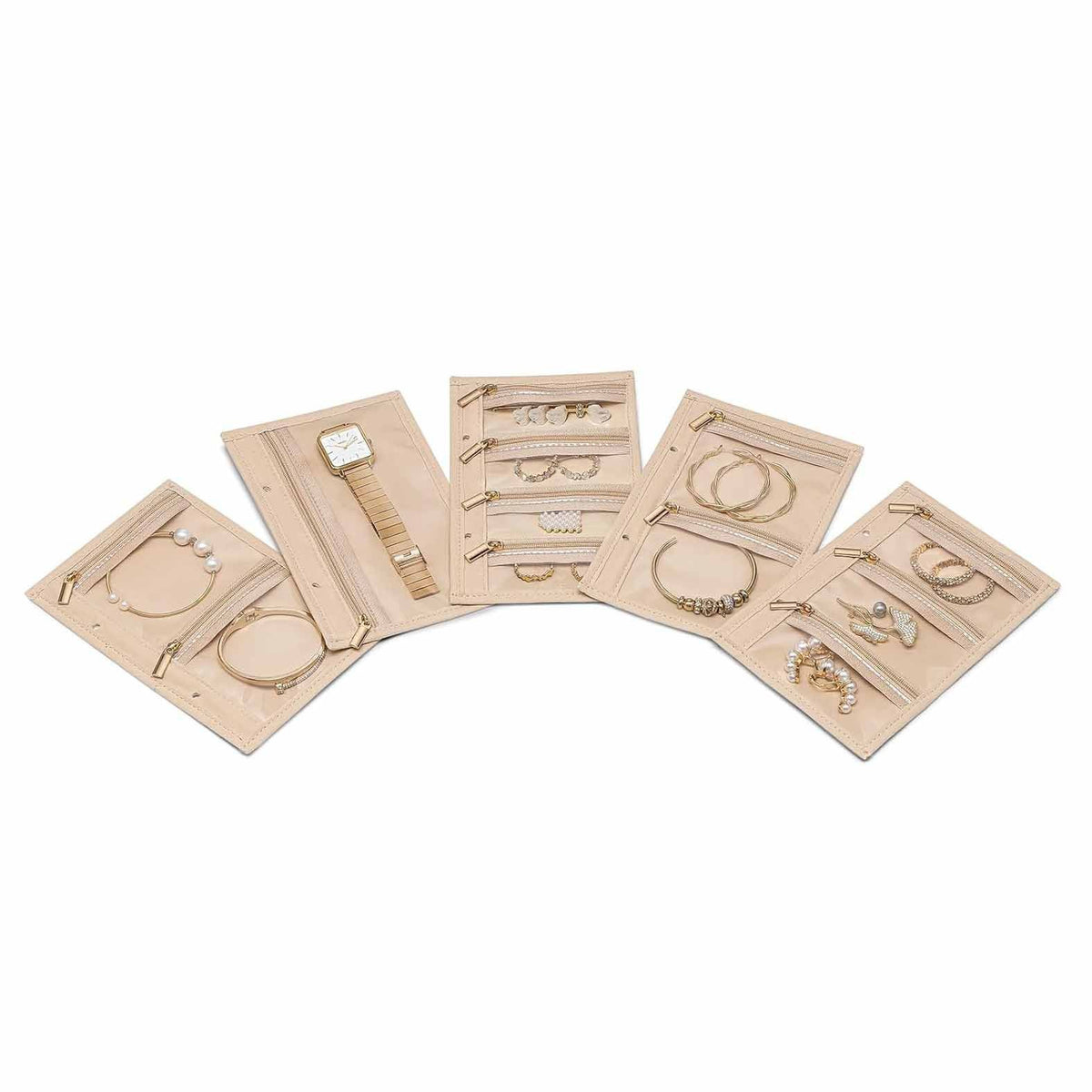 1 Piece  Beige Luxury Leather Loose-Leaf Jewelry Organizer - Portable Large-Capacity Storage Book for Earrings and Necklaces(Jewellery is a shooting prop and is not included)