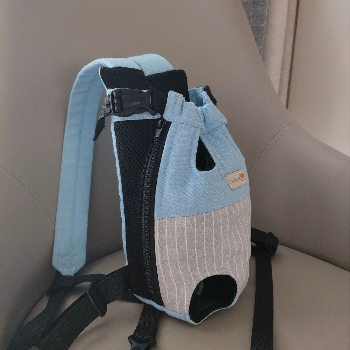 Size XL Beige-Brown Patchwork Pet Backpack Dog Carrier Cat Travel Bag - Breathable, Portable &amp; Hands-Free Four-Leg Design