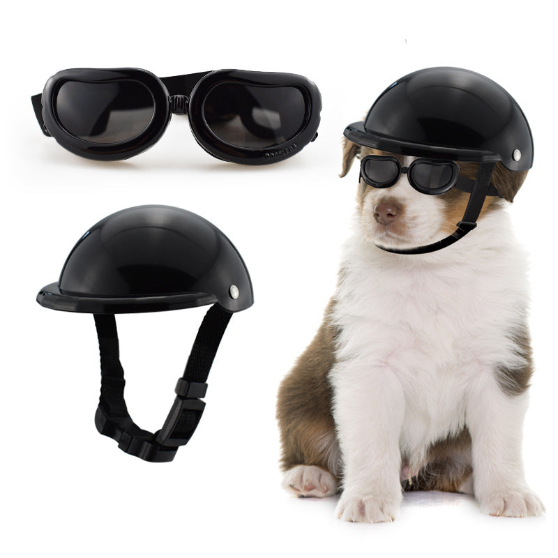 Size L Black Pet Helmet & Goggles Set - Adjustable Safety Gear for Dogs, UV Protection, Durable ABS Material, Stylish Outdoor Accessory