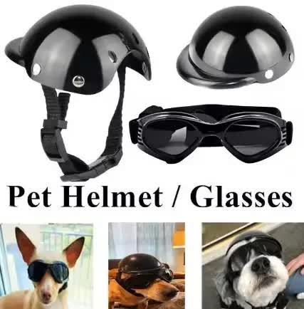 Size L Black Pet Helmet & Goggles Set - Adjustable Safety Gear for Dogs, UV Protection, Durable ABS Material, Stylish Outdoor Accessory