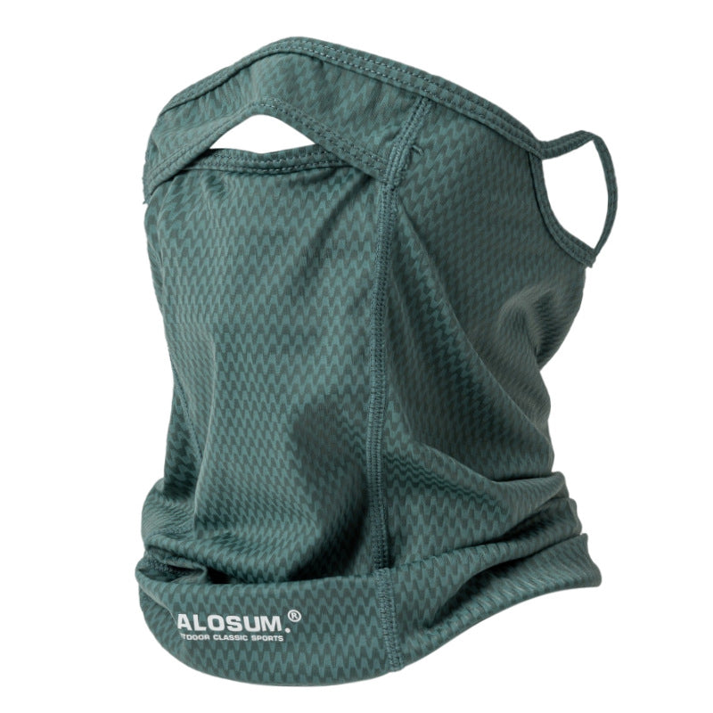 2 Pcs Green UV Protection Breathable Cycling Face Mask with Ear Hooks - Summer Ice Silk Neck Gaiter for Men and Women