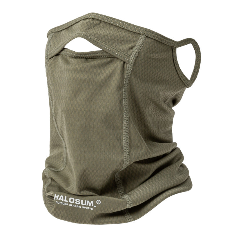 2 Pcs Army Green UV Protection Breathable Cycling Face Mask with Ear Hooks - Summer Ice Silk Neck Gaiter for Men and Women