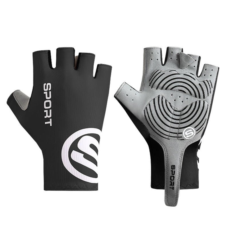 Size L Black Breathable Half-Finger Cycling Gloves - Anti-Slip, Shockproof, and Durable for Men &amp; Women