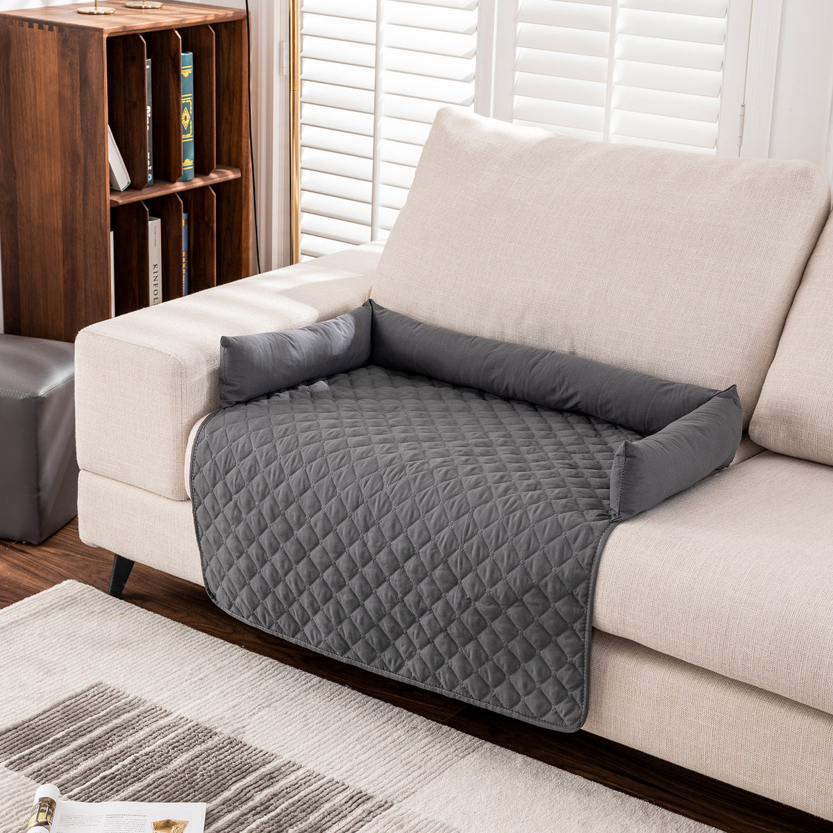 75*120CM Grey Waterproof &amp; Scratch-Resistant Pet Sofa Protector Mat with Pillow | Cat &amp; Dog Bed, Washable, All-Season