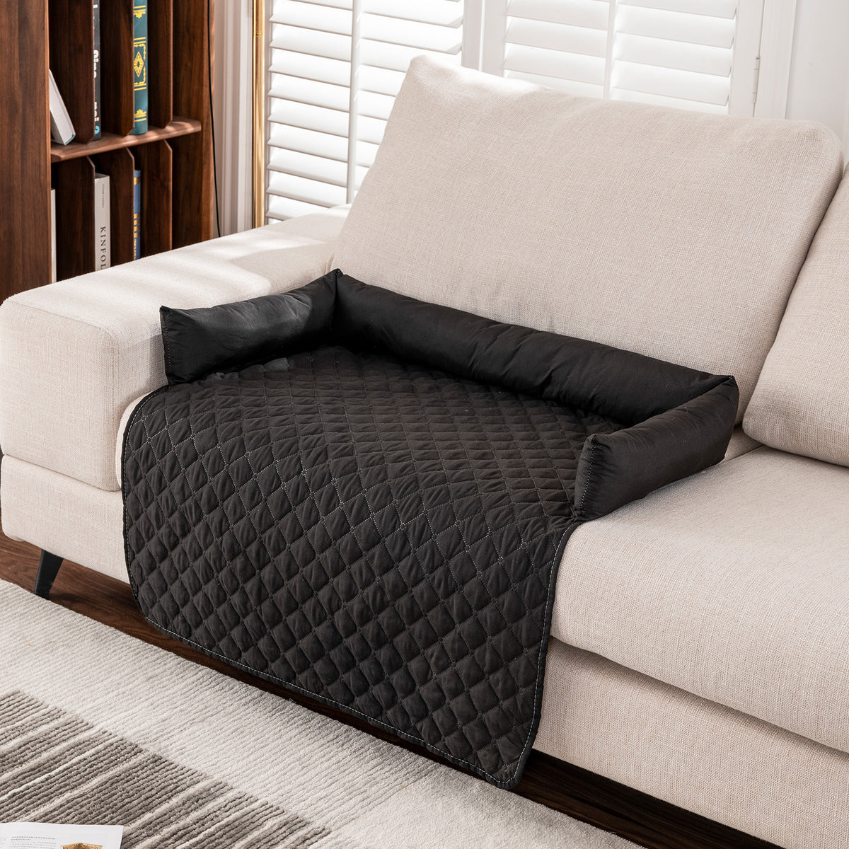 75*120CM Black Waterproof &amp; Scratch-Resistant Pet Sofa Protector Mat with Pillow | Cat &amp; Dog Bed, Washable, All-Season