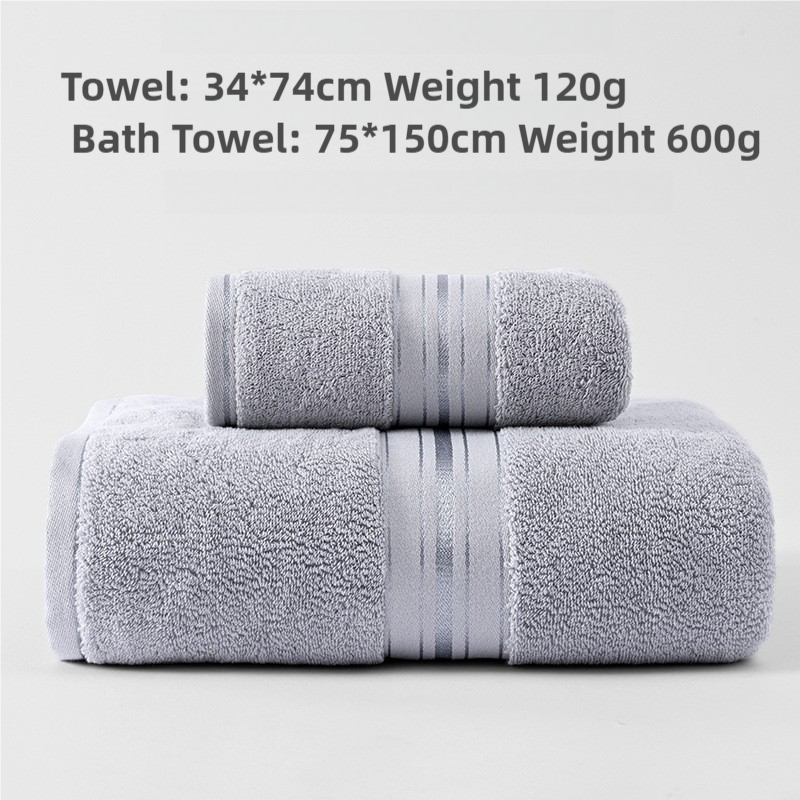 Grey Luxury Cotton Towel Set(Towel + Bath Towel) - Quick Dry, Extra Thick &amp; Absorbent, Perfect for Bath &amp; Beach