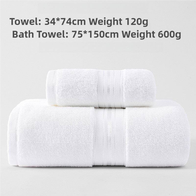 White Cotton Towel Set(Towel + Bath Towel) - Quick Dry, Extra Thick &amp; Absorbent, Perfect for Bath &amp; Beach