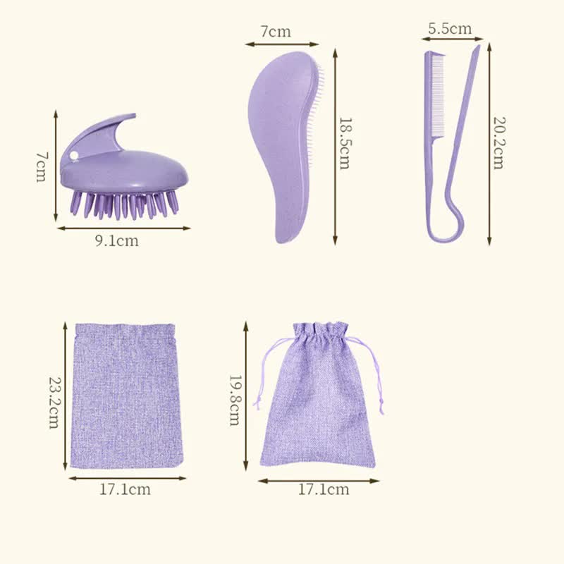 2 Pcs Purple Eco-Friendly Wheat Straw Hair Care Set - Massage Brush, Detangling Comb, and V-shaped Comb for All Hair Types